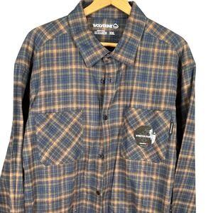Wolverine Mens XXL Blue Brown Plaid Stretch Fabric Long Sleeve Button Up Shirt